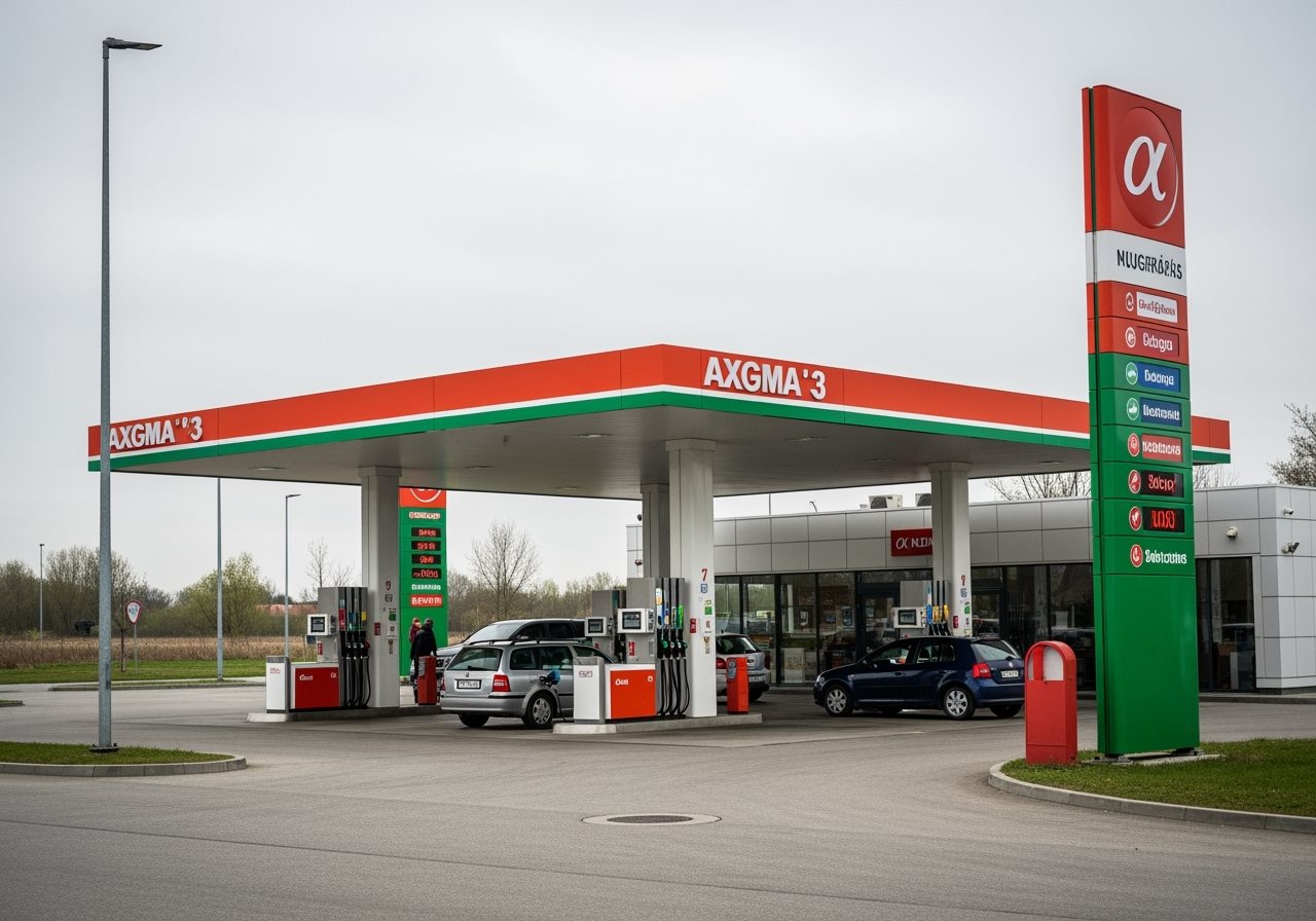 Modern gas station at Hungary border with vignette purchase services
