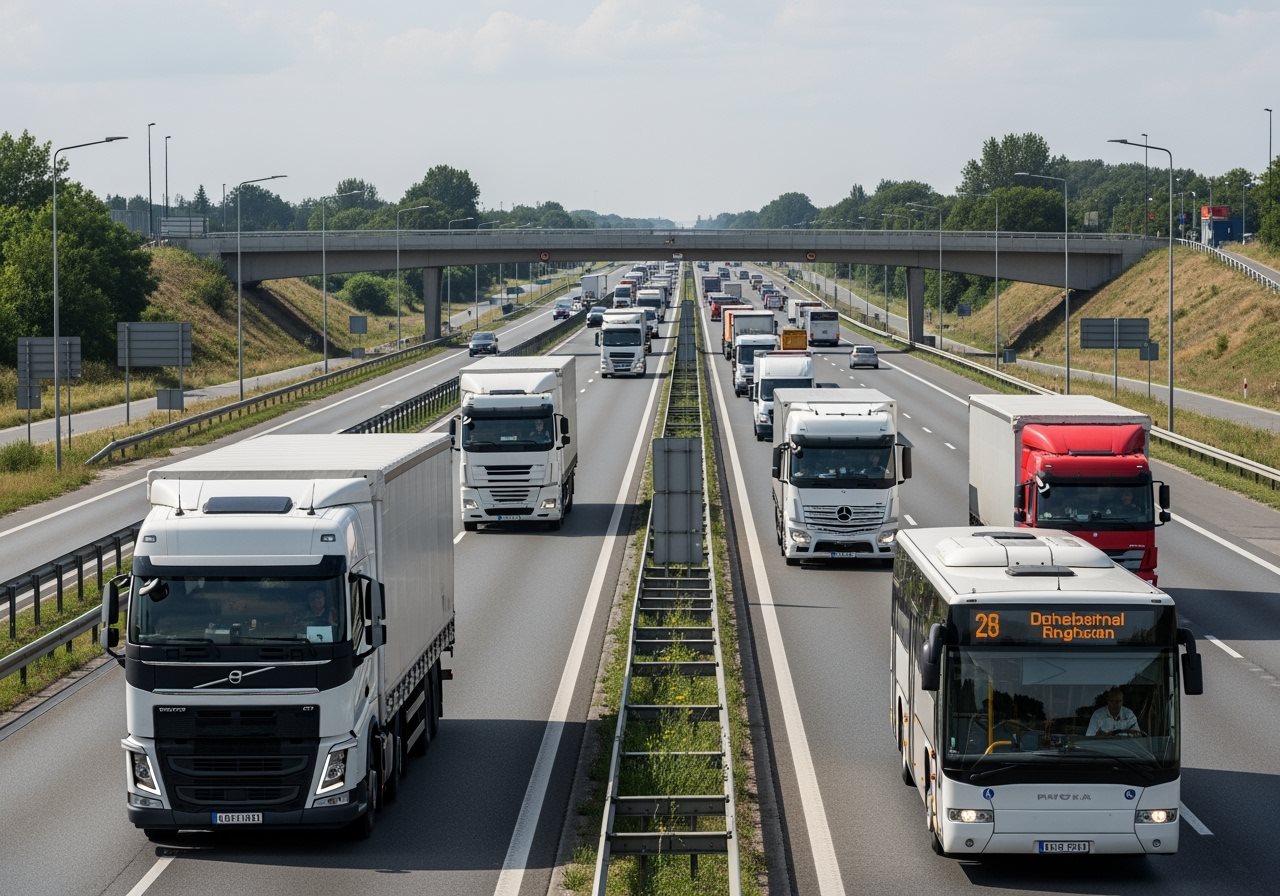 Commercial vehicles on Hungarian highway