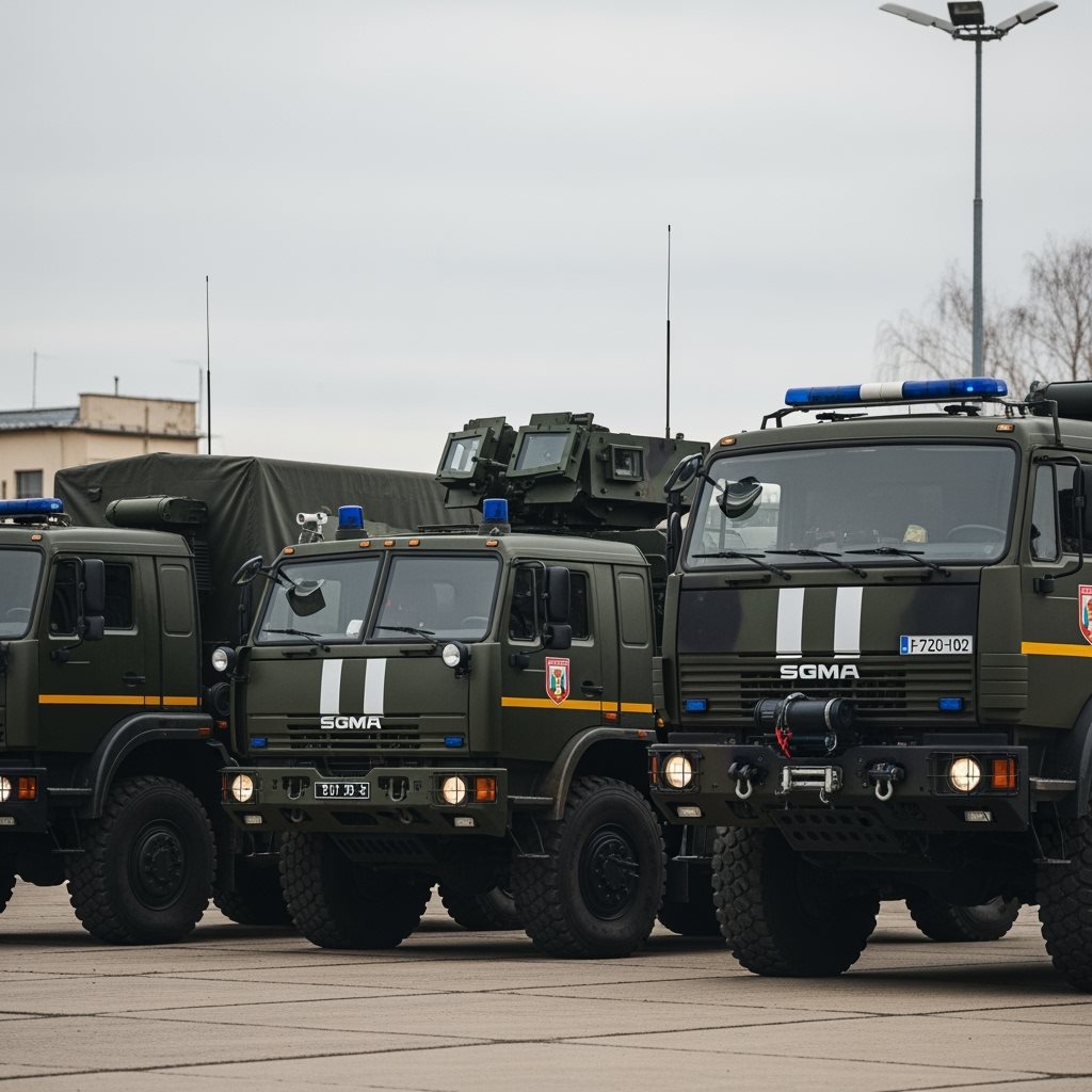 Official Hungarian emergency and military vehicles on highway